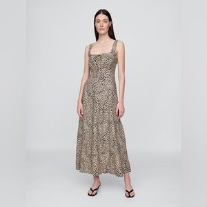 Gap Linen-Blend Maxi Dress Leopard Brown Print